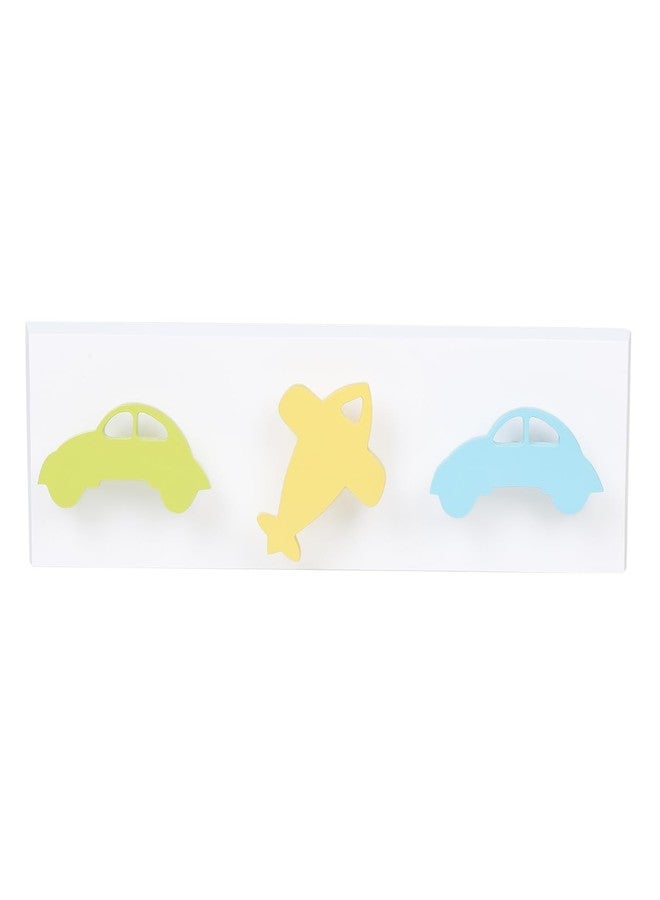 FLY FROG 3-Hook Wall-Mounted Rail for Kids - Durable MDF, Space-Saving Design, Easy Installation, Ample Storage for Coats, Bags, Hats - Child-Safe with Soft Edges for Kids’ Rooms (Car & Plane) - Image 1